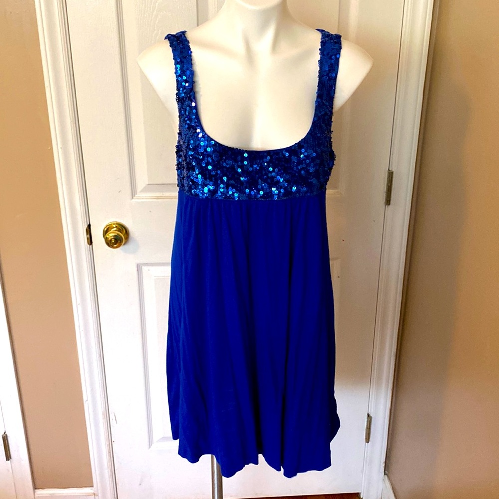 Blue sequin tank mini dress! So cute with leggings!